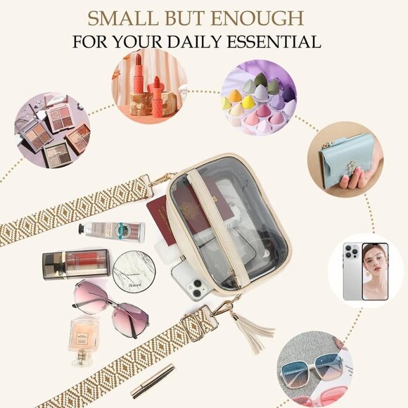 Clear Bag Crossbody Purse Women's Stadium Approved Waterproof Compact - Picture 4 of 6